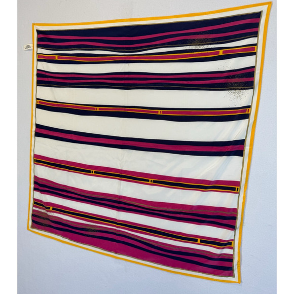 Vintage Veresa Vera Scarf Striped Pink Navy Gold 27" x 27" Japan - Picture 3 of 6